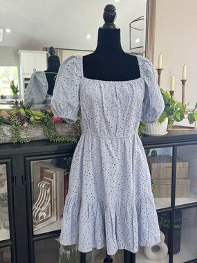 Paris Atelier & Other Stories Light Blue Eyelet Square Neck Dress w/Back Tie - S